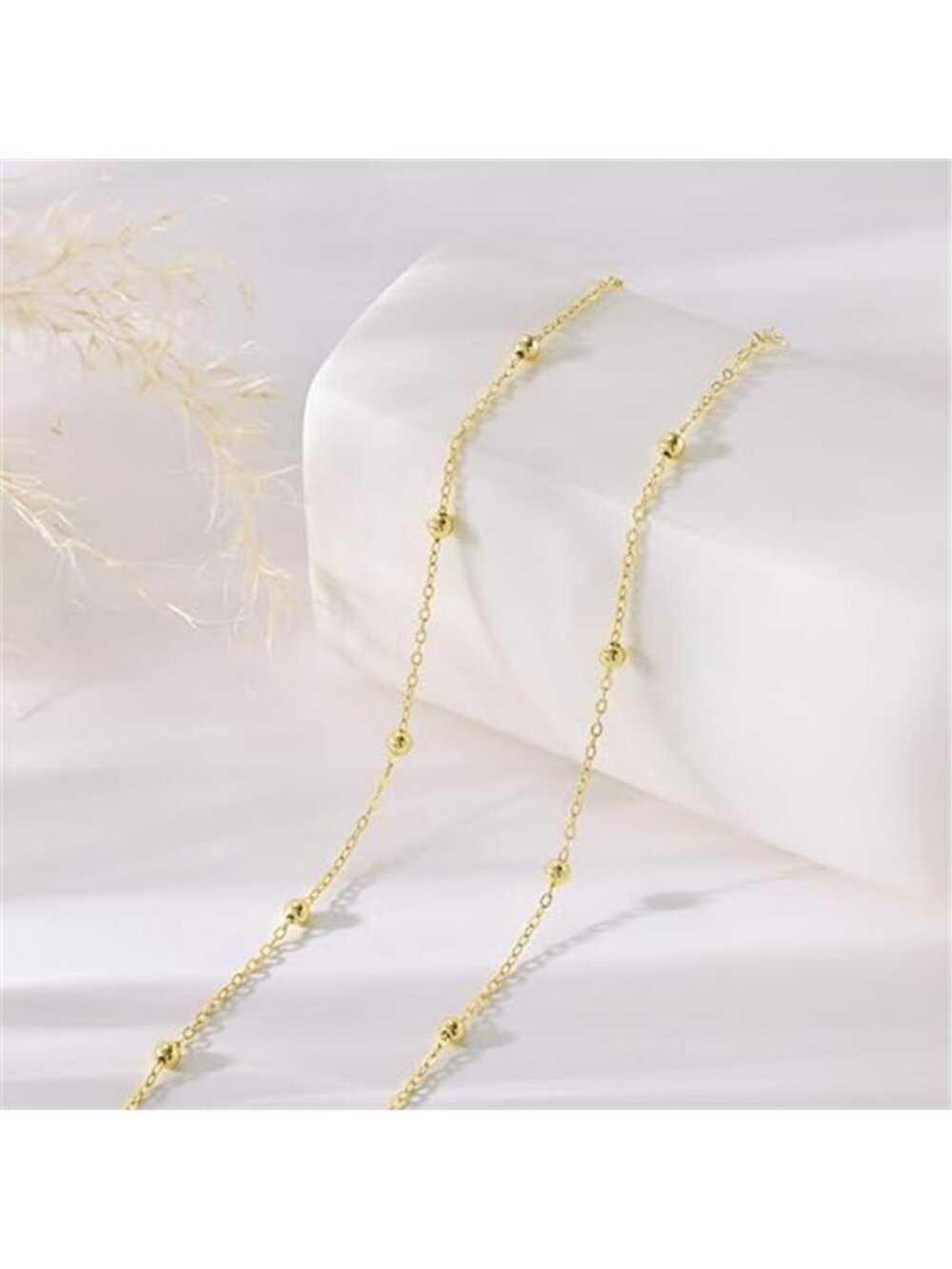 Gold Chain Necklace for Women, 14k Gold Plated Thin Beaded Wave Box
